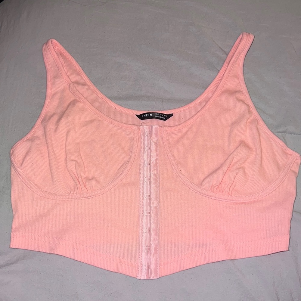 SHEIN Pink Rib-Knit Bustier Crop Top